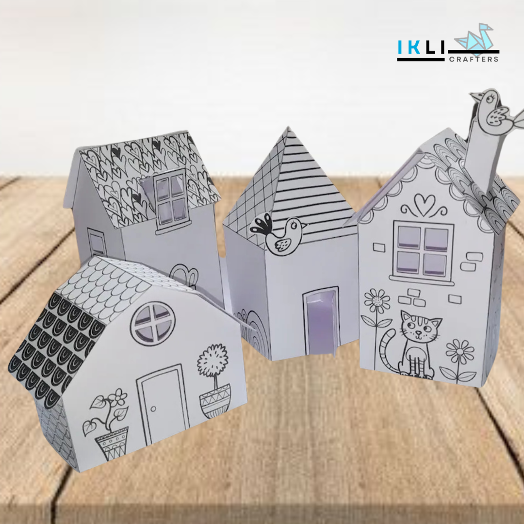 Paper Houses printable activity sheets, instant download, colour, cut and create, fun arts & crafts activity for kids